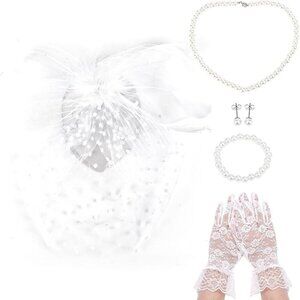 Women's Net Fascinator Headband White Wedding Hair Accessory